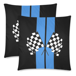 Race Car Stripe, Checkered Flag, Black and Blue Custom Zippered Pillow Cases 18"x 18" (Twin Sides) (Set of 2)