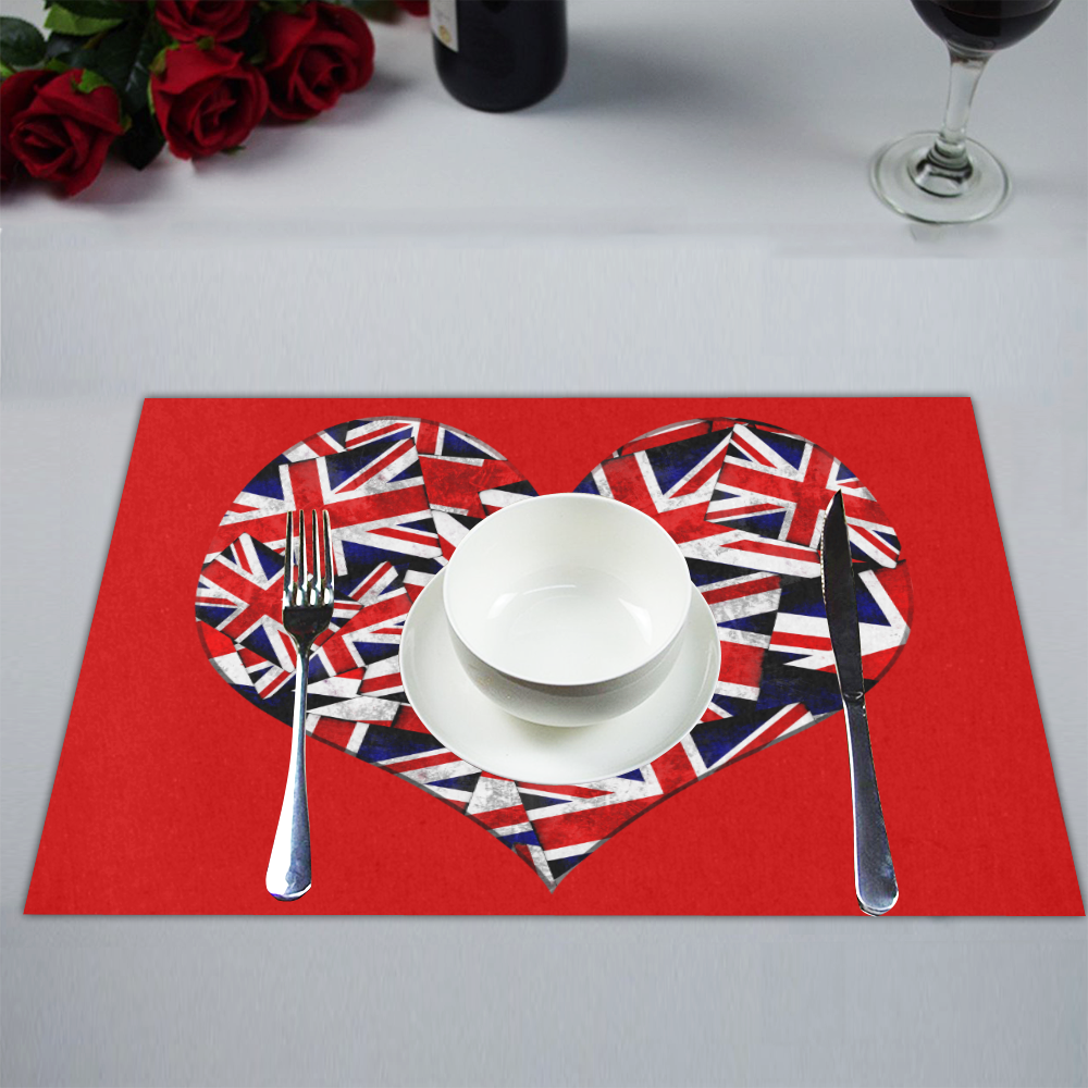 Union Jack British UK Flag Heart Red Placemat 14’’ x 19’’ (Set of 2)