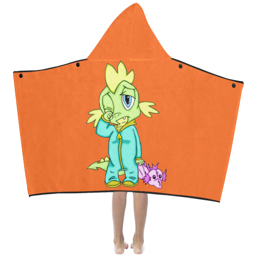 Sleepy Dinosaur Orange Kids' Hooded Bath Towels