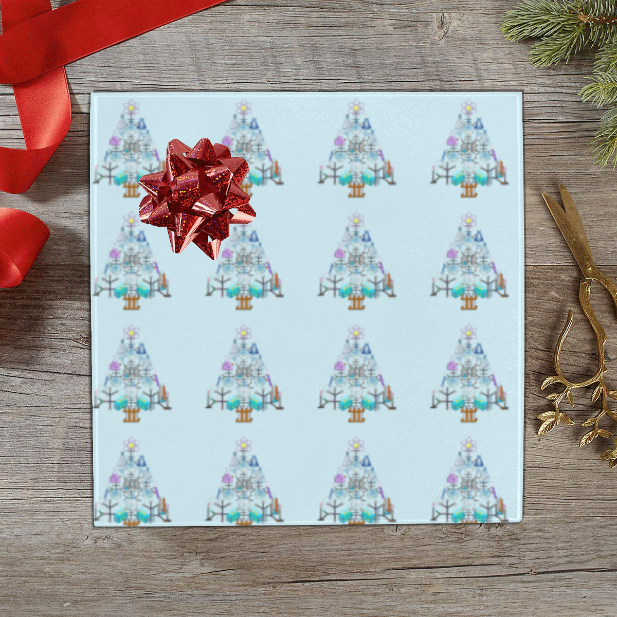 Oh Chemist Tree, Oh Chemistry, Science Christmas  on Blue Gift Wrapping Paper 58"x 23" (1 Roll)
