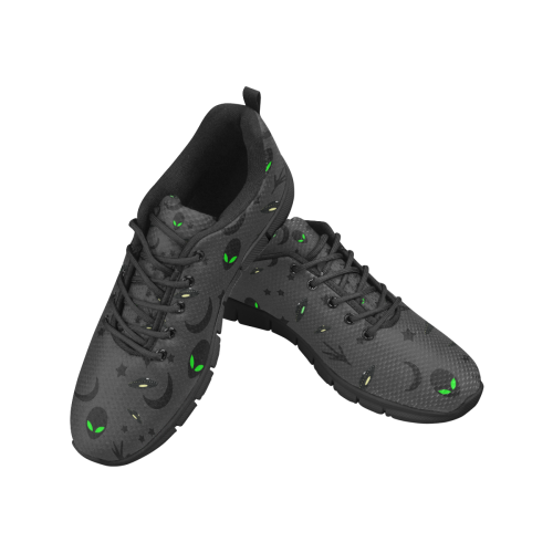 Alien Flying Saucers Stars Pattern (Black/Charcoal) Women's Breathable Running Shoes/Large (Model 055)