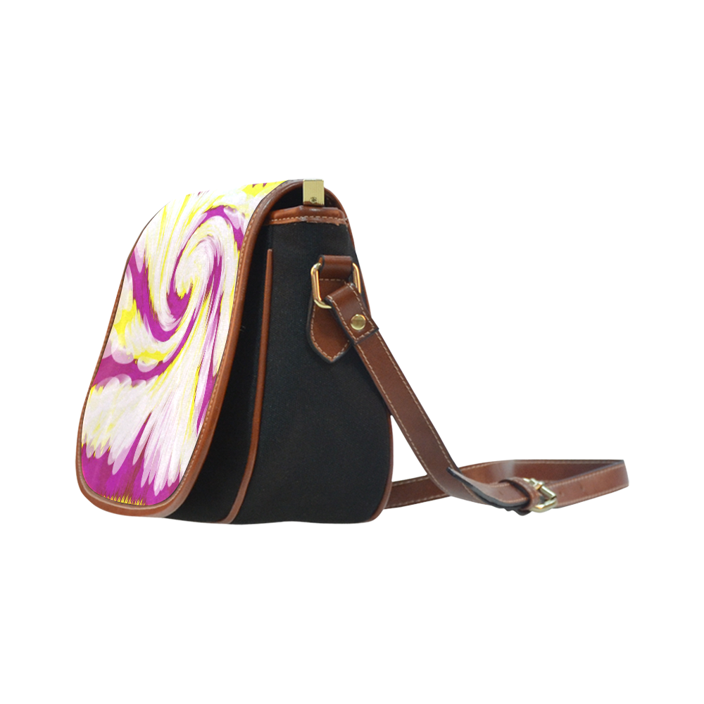 Pink Yellow Tie Dye Swirl Abstract Saddle Bag/Small (Model 1649)(Flap Customization)