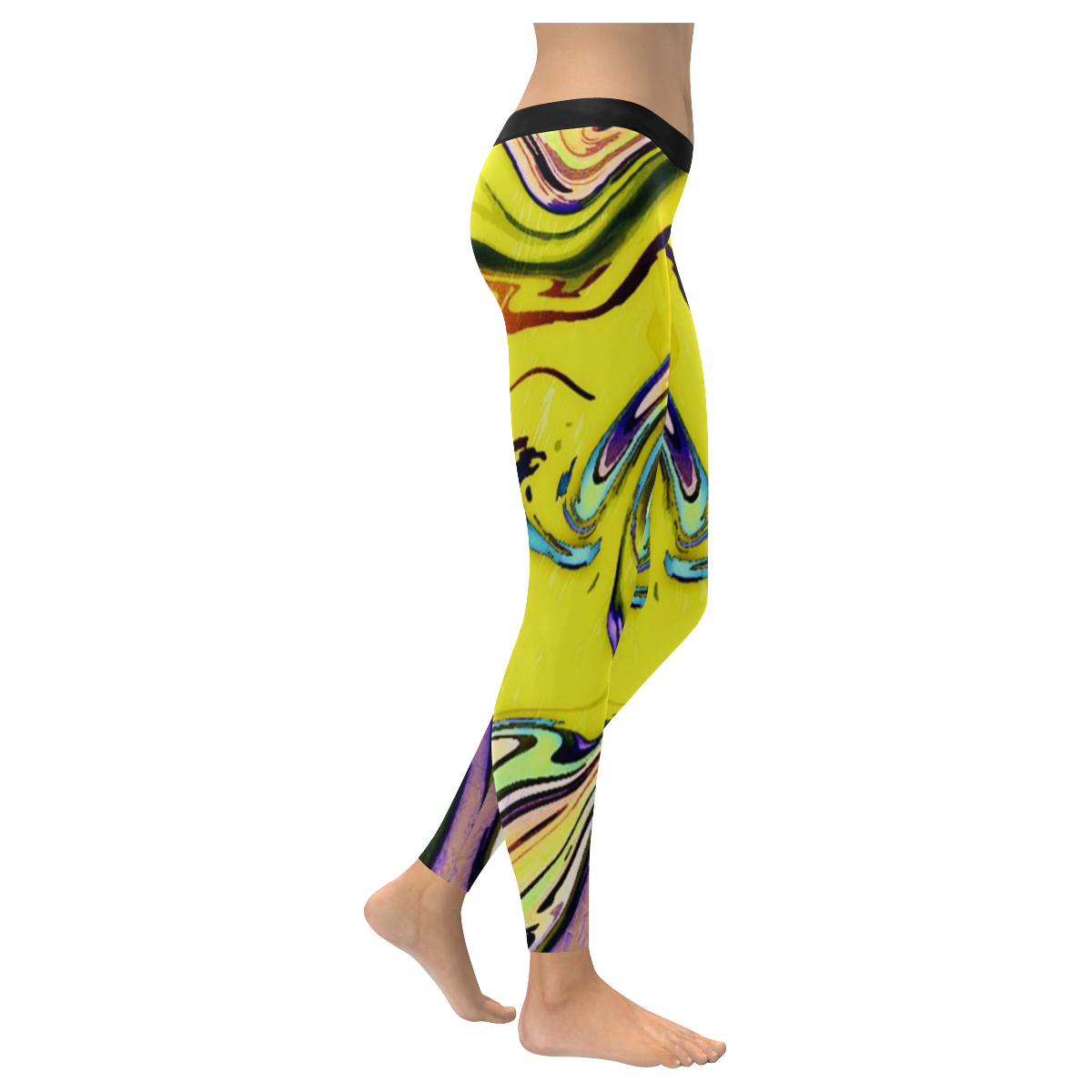 Yellow marble Women's Low Rise Leggings (Invisible Stitch) (Model L05)