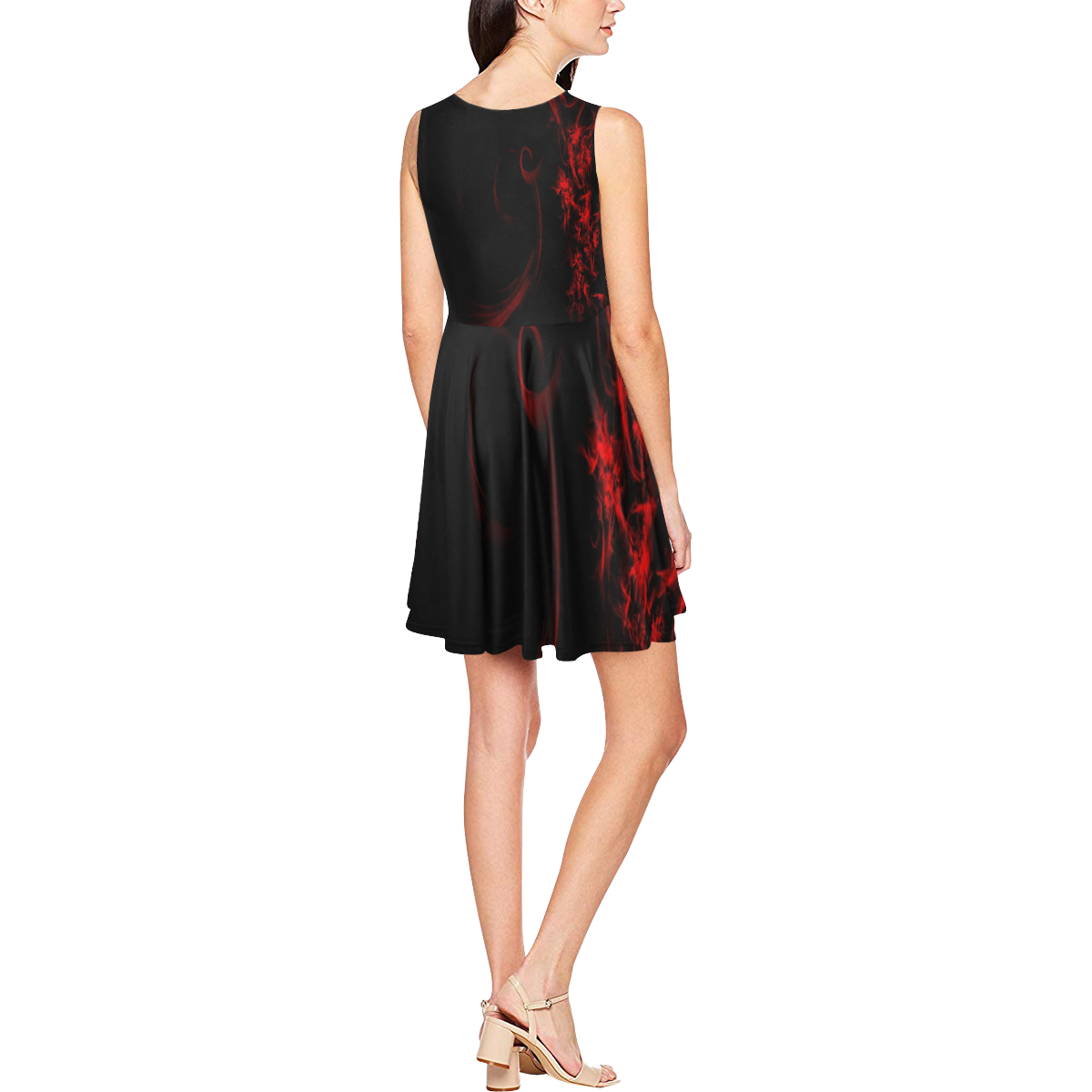 red-abstract Thea Sleeveless Skater Dress(Model D19)