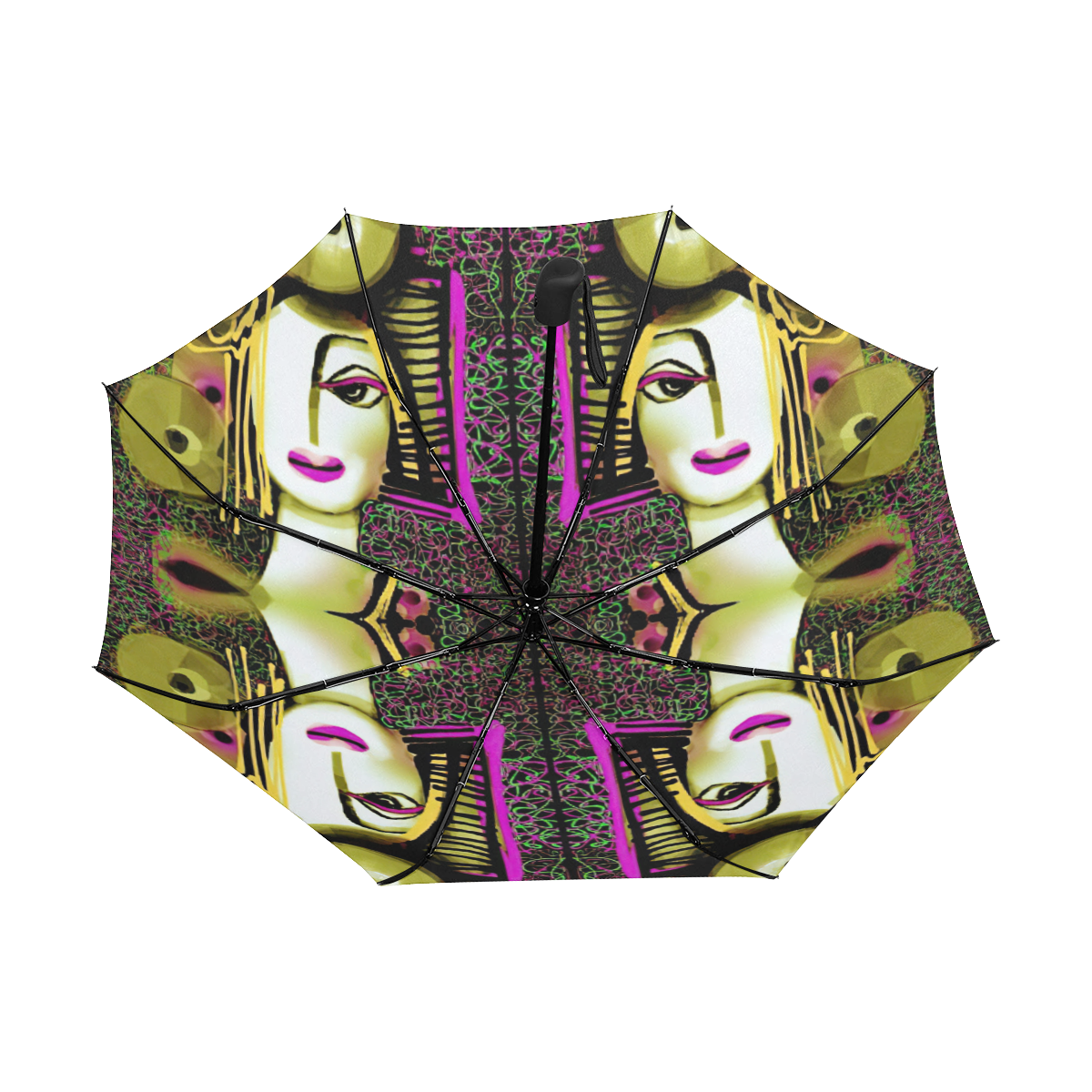 Ladies with Hats - Yellow Anti-UV Auto-Foldable Umbrella (Underside Printing) (U06)