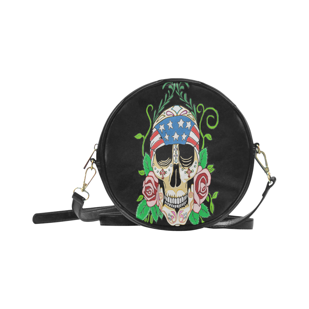Biker Sugar Skull Round Sling Bag (Model 1647)