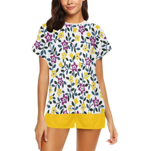 cute floral purple yellow \ Women's Short Pajama Set