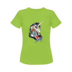 Spring Flower Unicorn Skull Lime Green Women's Classic T-Shirt (Model T17）