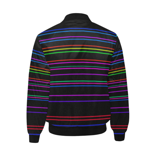 Bright Neon Stripes on Black All Over Print Quilted Bomber Jacket for Men (Model H33)
