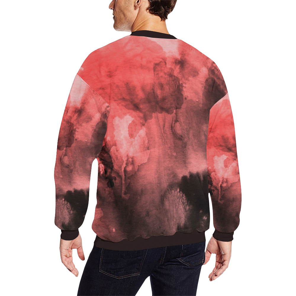 Red and Black Watercolour All Over Print Crewneck Sweatshirt for Men (Model H18)
