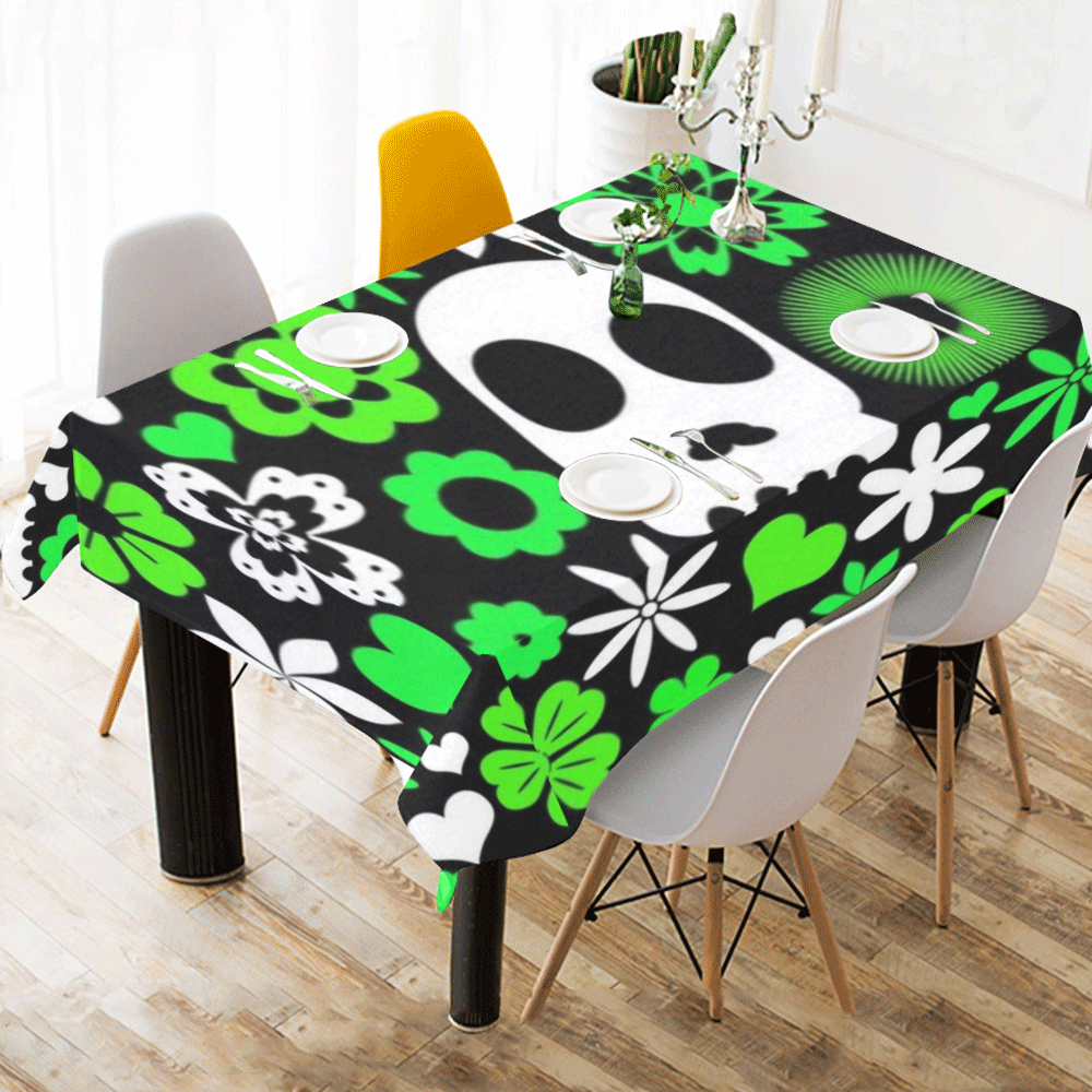 skull and flora pattern Cotton Linen Tablecloth 60"x 84"