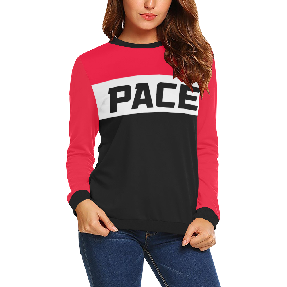 PACE Womens Blk/Red/White Sweater All Over Print Crewneck Sweatshirt for Women (Model H18)