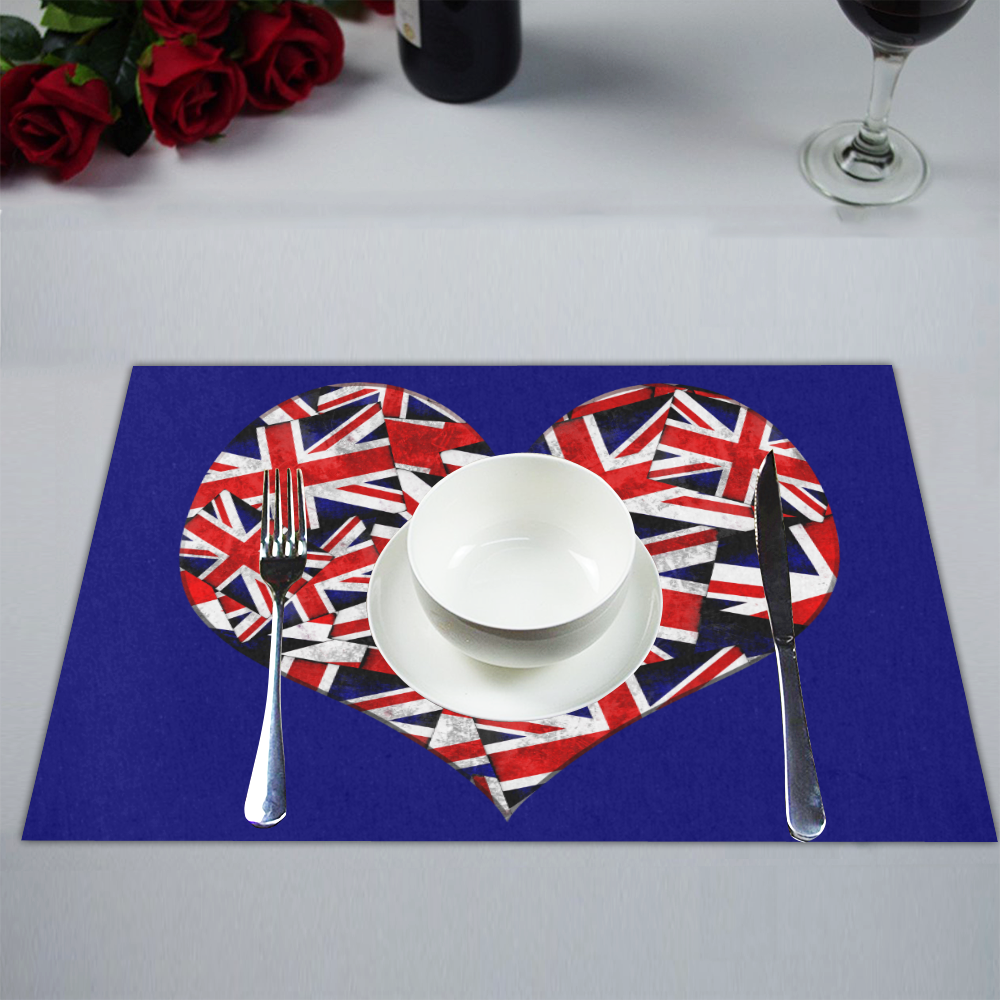 Union Jack British UK Flag Heart Blue Placemat 14’’ x 19’’ (Two Pieces)