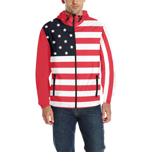 HOOD MID RED All Over Print Quilted Windbreaker for Men (Model H35)