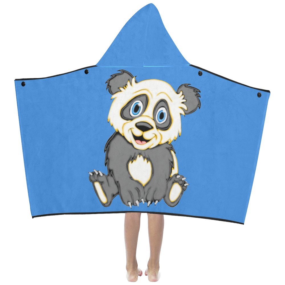 Smiling Panda Blue Kids' Hooded Bath Towels