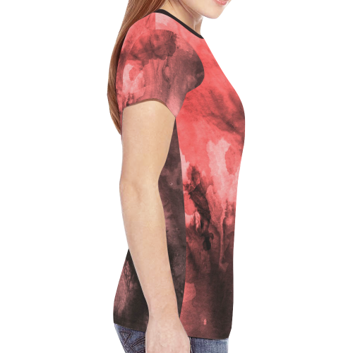 Red and Black Watercolour New All Over Print T-shirt for Women (Model T45)