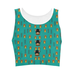 Happy rabbits in the green free grass Women's Crop Top (Model T42)
