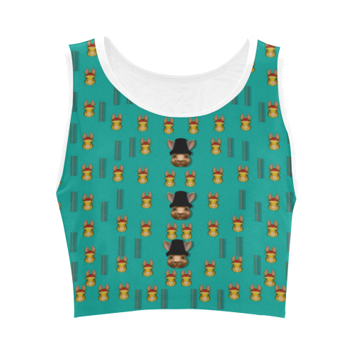 Happy rabbits in the green free grass Women's Crop Top (Model T42)