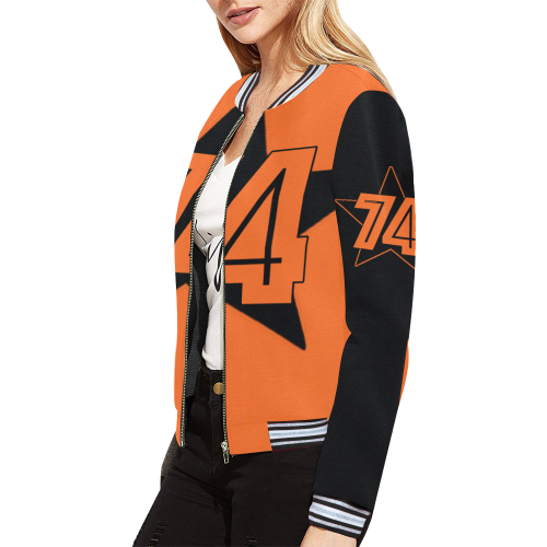 Dundealent 5 stars I Orange /Black L All Over Print Bomber Jacket for Women (Model H21)