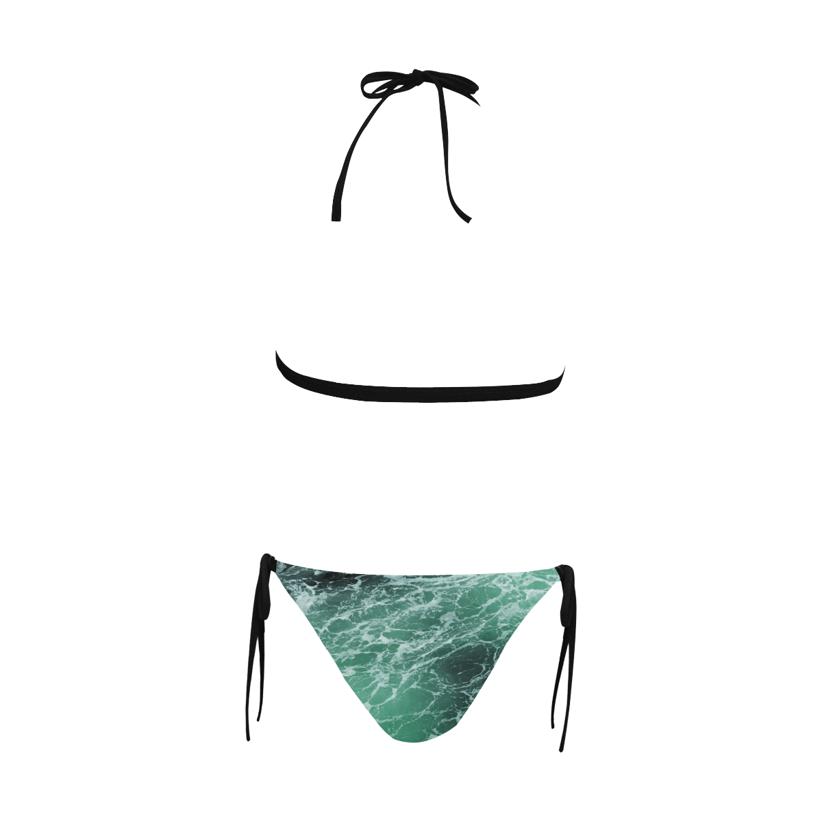 Green Ocean Wave. Buckle Front Halter Bikini Swimsuit (Model S08)