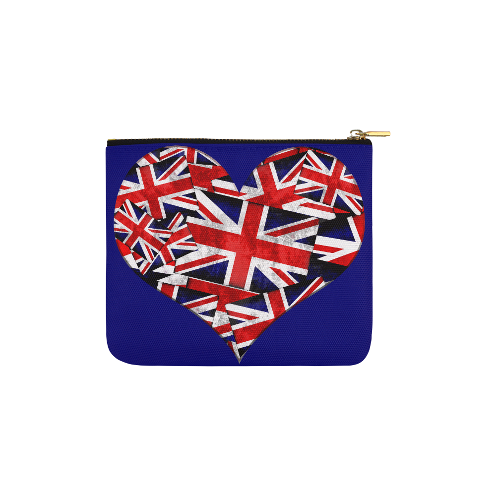 Union Jack British UK Flag Heart Blue Carry-All Pouch 6''x5''