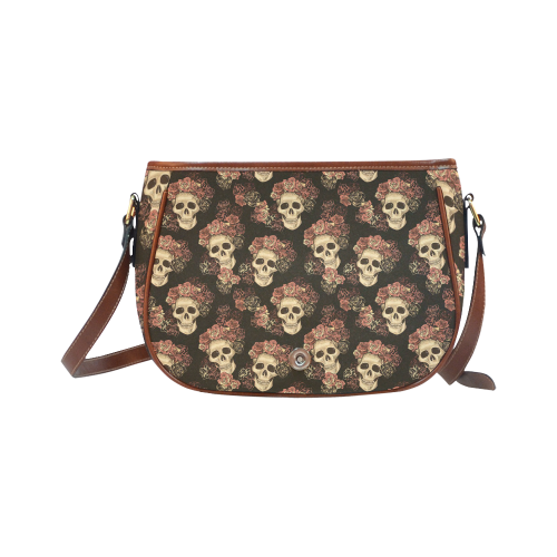 Skull and Rose Pattern Saddle Bag/Small (Model 1649) Full Customization