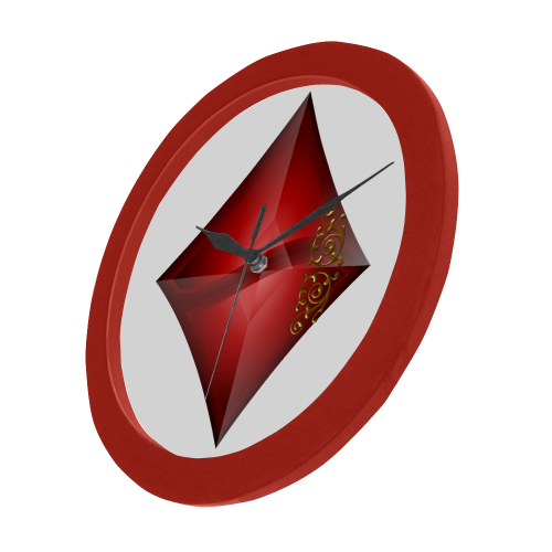 Diamond  Las Vegas Symbol Playing Card Shape (Red Frame) Circular Plastic Wall clock