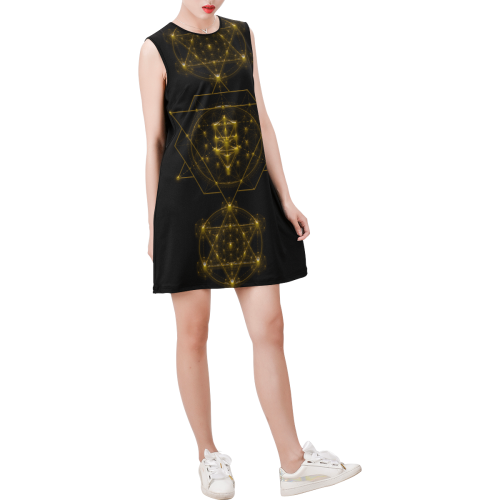 Sacred Geometry Sleeveless Round Neck Shift Dress (Model D51)