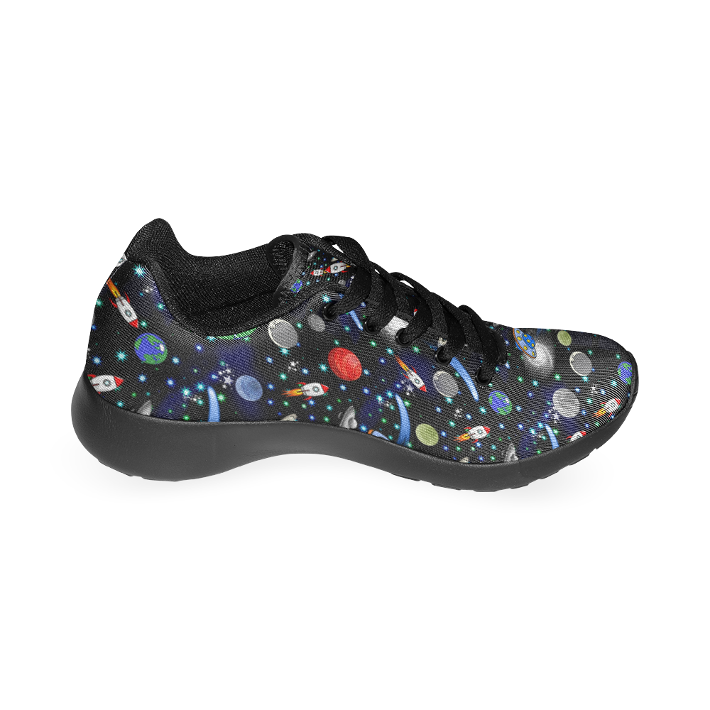 Galaxy Universe - Planets, Stars, Comets, Rockets (Black Laces) Men’s Running Shoes (Model 020)