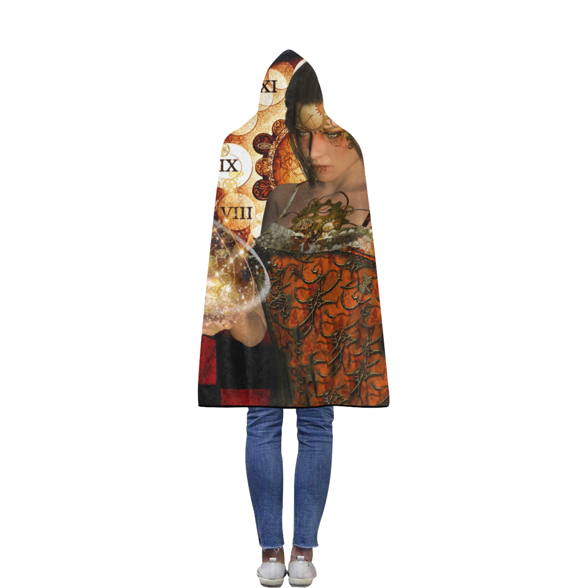 Beautiful steampunk lady Flannel Hooded Blanket 40''x50''