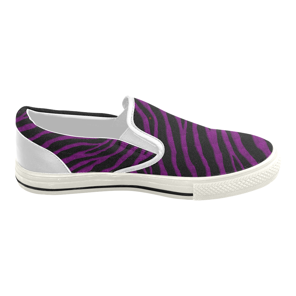 Ripped SpaceTime Stripes - Purple Women's Slip-on Canvas Shoes (Model 019)