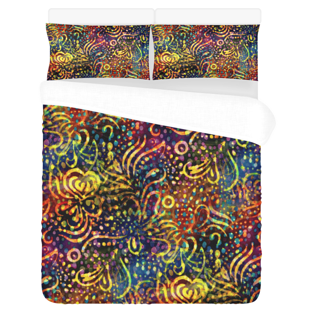Rainbow Dotted Floral Batik Pattern 3-Piece Bedding Set