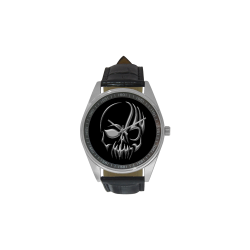 Tribal Silver Skull Men's Casual Leather Strap Watch(Model 211)