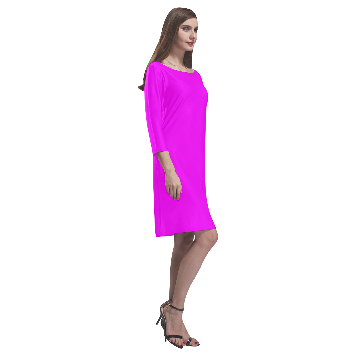 color fuchsia / magenta Rhea Loose Round Neck Dress(Model D22)