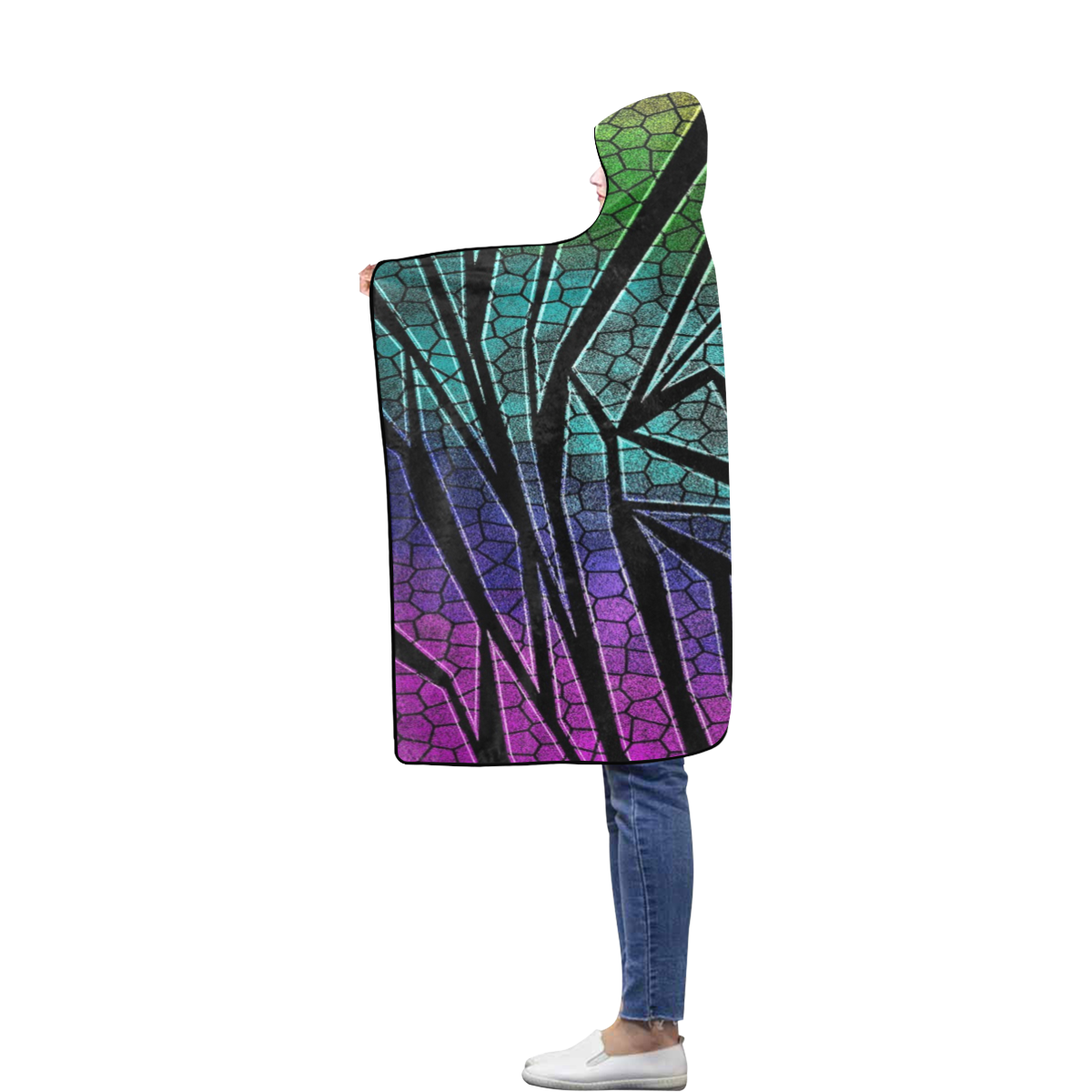 Neon Rainbow Cracked Mosaic Flannel Hooded Blanket 50''x60''