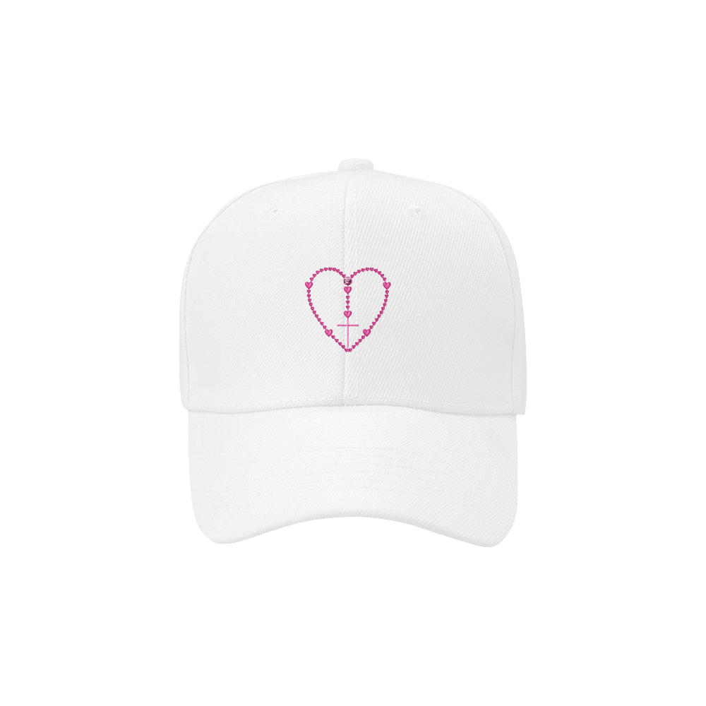 Catholic: Pink Rosary with Heart Shaped Beads Dad Cap