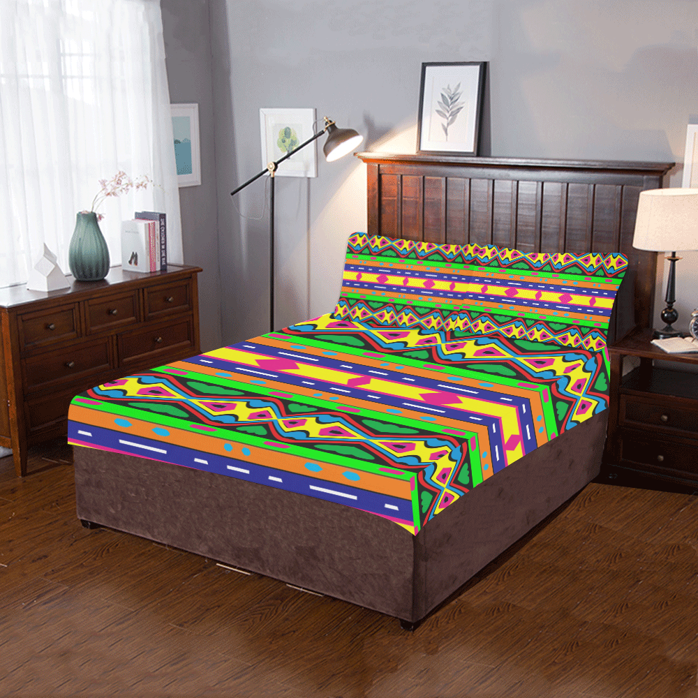 Distorted colorful shapes and stripes 3-Piece Bedding Set