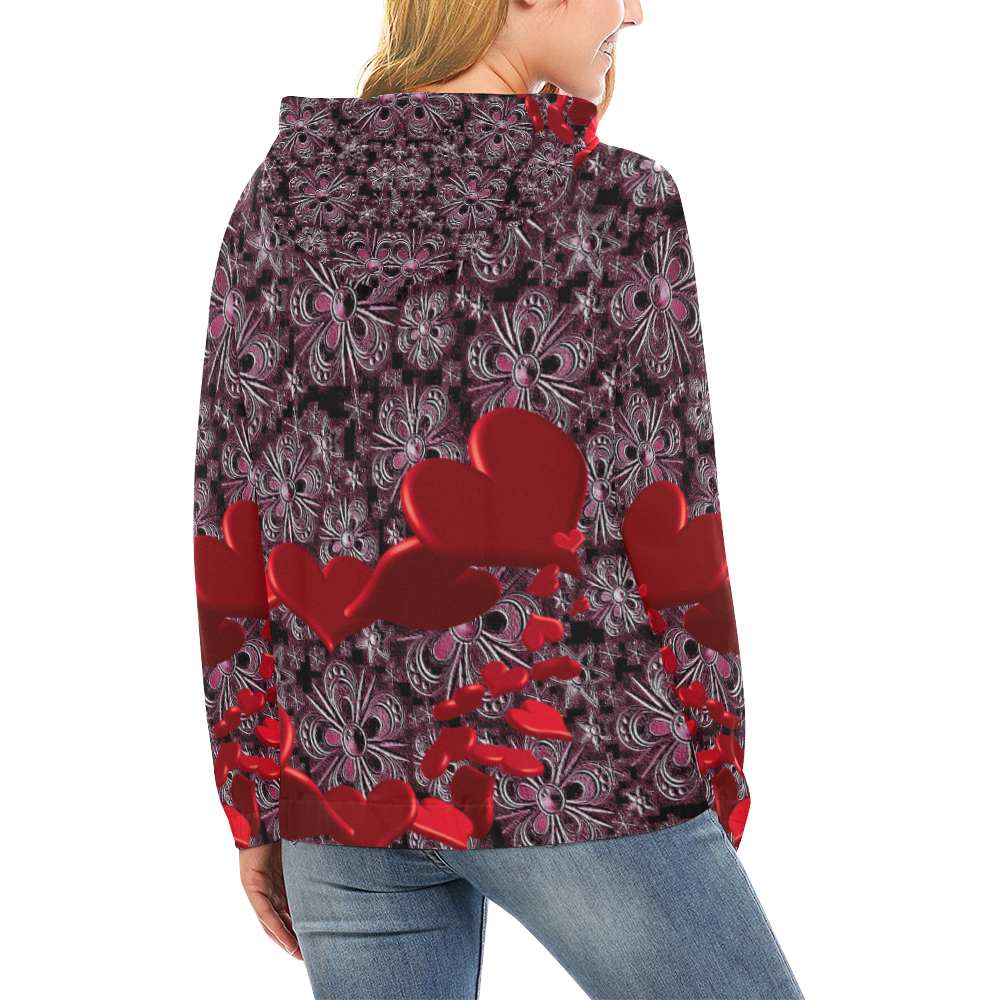 Heart Snowflake Design All Over Print Hoodie for Women (USA Size) (Model H13)