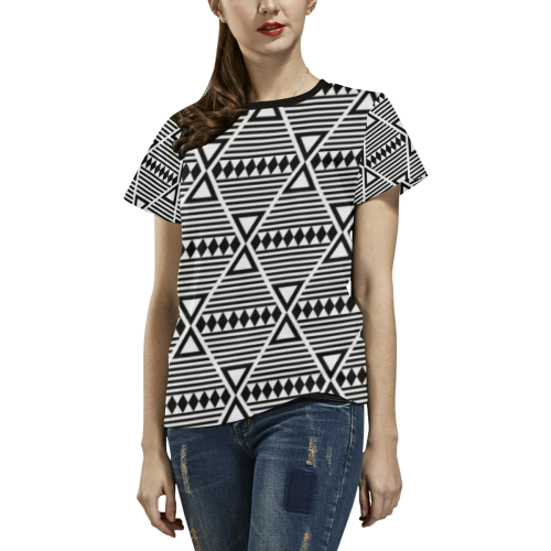 Black Aztec Tribal All Over Print T-shirt for Women/Large Size (USA Size) (Model T40)