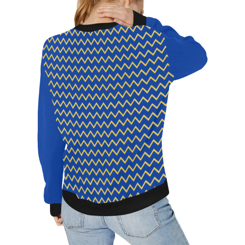 Chevron Jaune/Bleu Women's Rib Cuff Crew Neck Sweatshirt (Model H34)