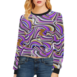Groovy Retro Renewal - Purple Waves Crop Pullover Sweatshirts for Women (Model H20)