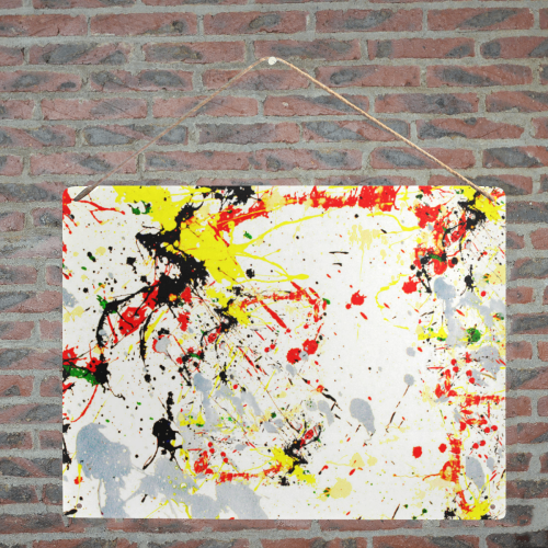 Black, Red, Yellow Paint Splatter Metal Tin Sign 16"x12"