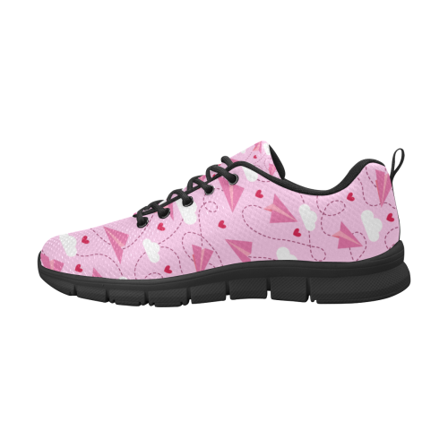 Pink Love Paper Planes black sole Women's Breathable Running Shoes/Large (Model 055)