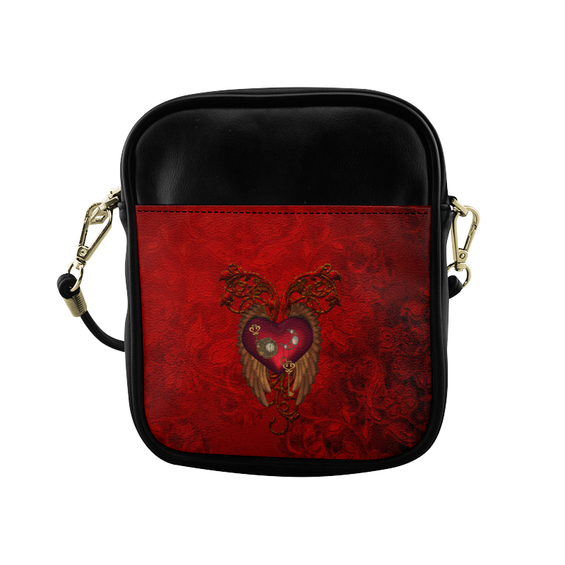 Beautiful heart, wings, clocks and gears Sling Bag (Model 1627)