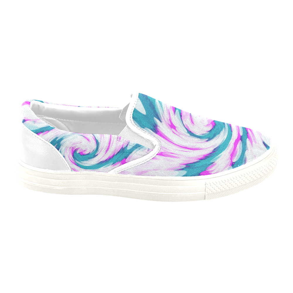 Turquoise Pink Tie Dye Swirl Abstract Slip-on Canvas Shoes for Men/Large Size (Model 019)