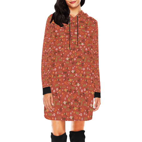 Red Floral All Over Print Hoodie Mini Dress (Model H27)