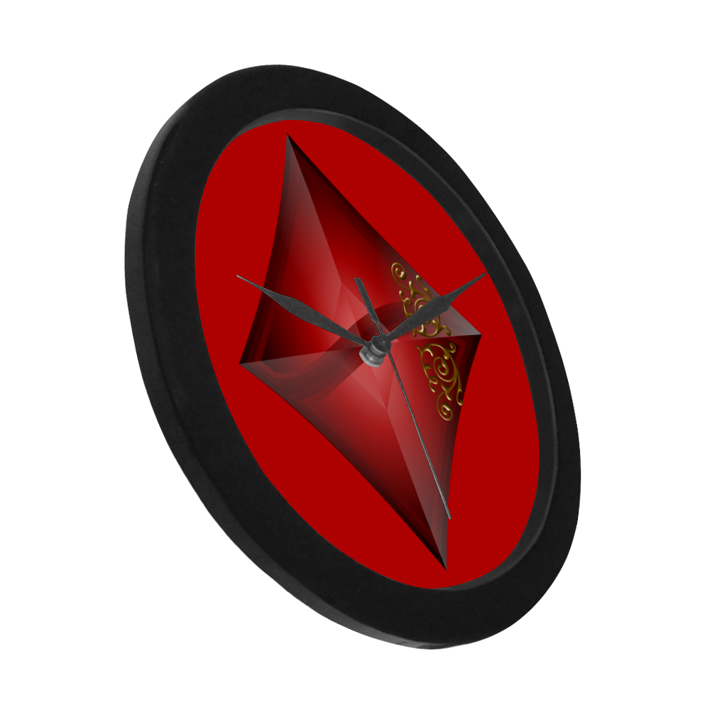 Diamond  Las Vegas Symbol Playing Card Shape (Red/Black Frame) Circular Plastic Wall clock