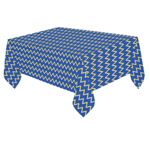 Chevron Jaune/Bleu Cotton Linen Tablecloth 60"x 84"
