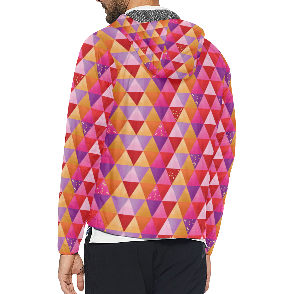 Triangle Pattern - Red Purple Pink Orange Yellow Unisex All Over Print Windbreaker (Model H23)