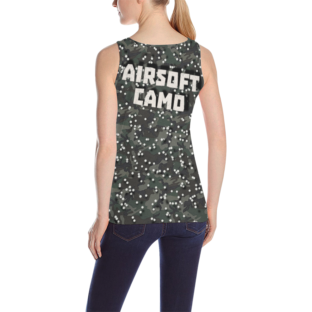 funny airsoft and paintball gamer woodland camouflage design parody All Over Print Tank Top for Women (Model T43)